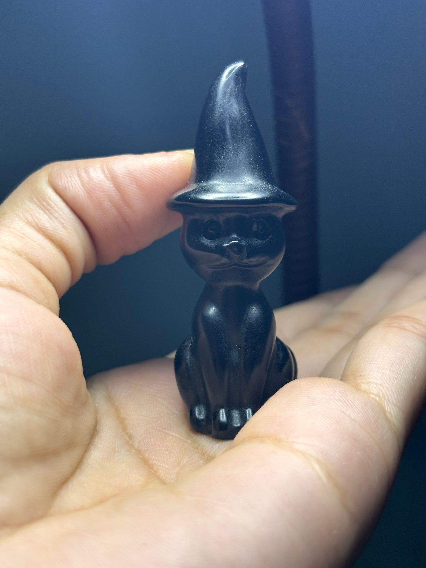 Obsidian Cat with Witch hat