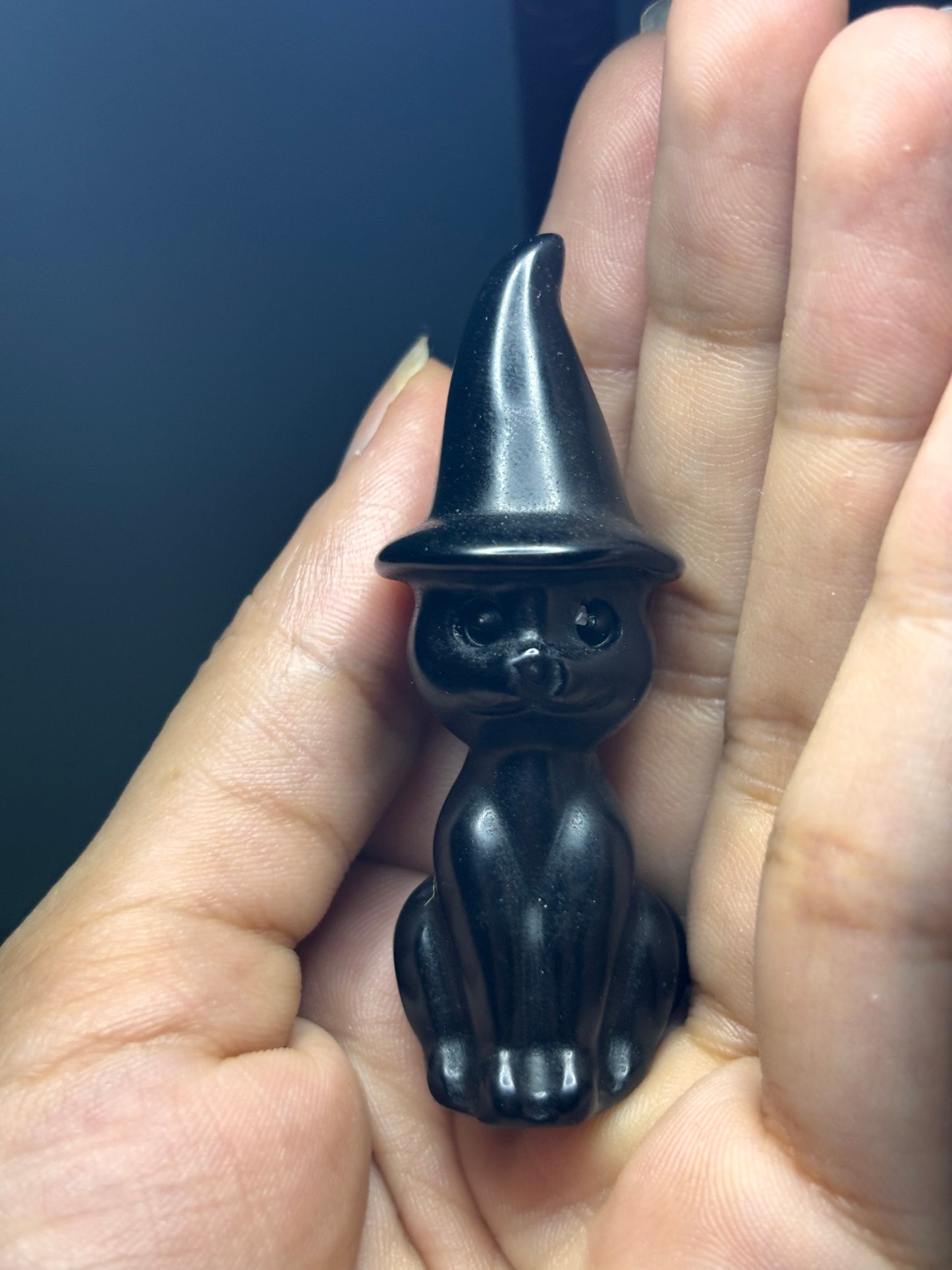 Obsidian Cat with Witch hat