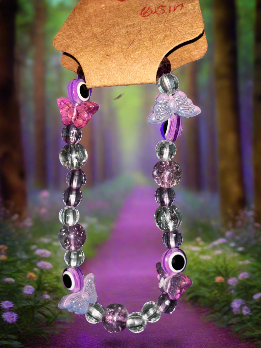 Purple Nazar protection bracelet w butterflies