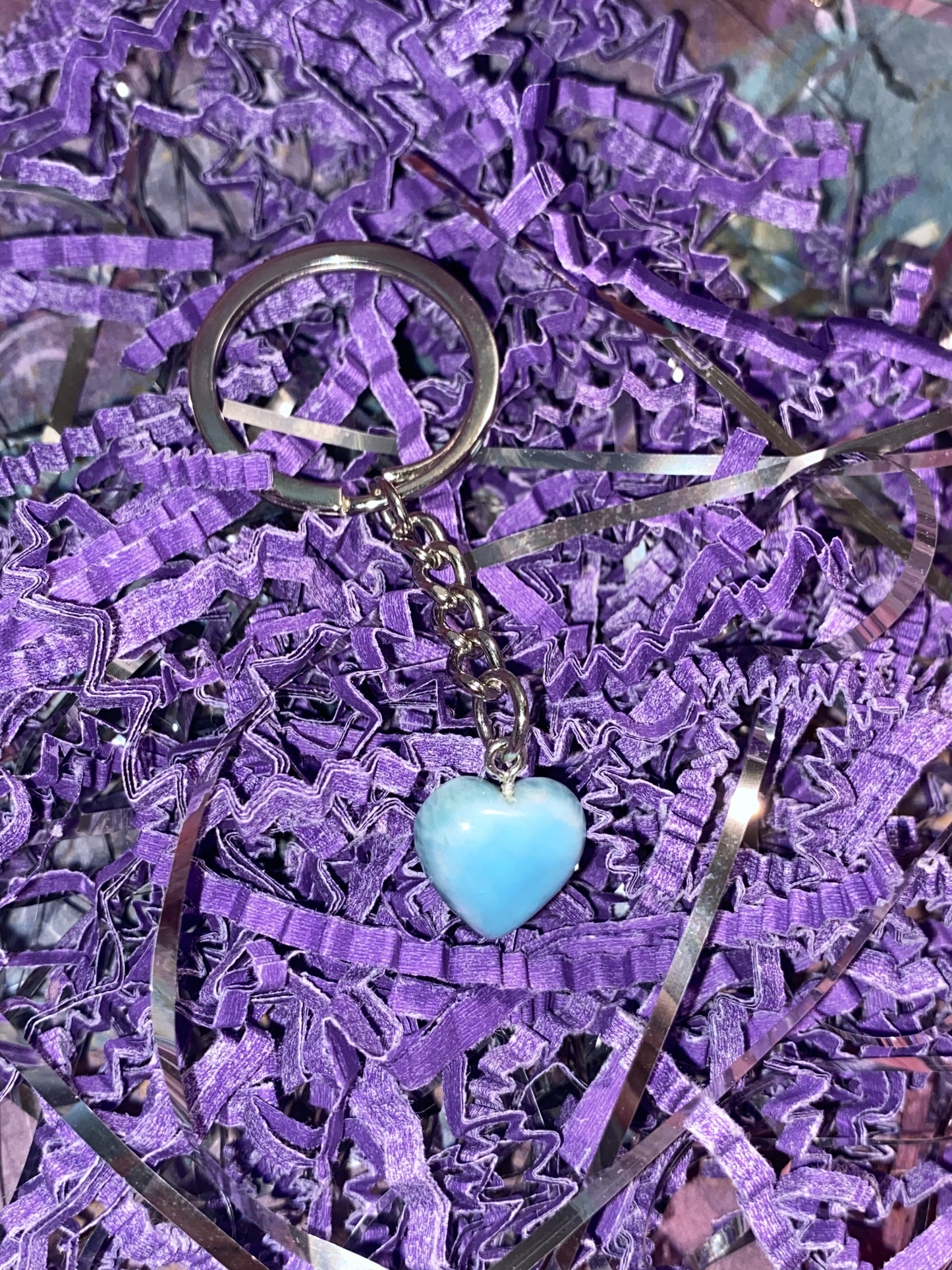 Larimar Heart shaped crystal Keychain