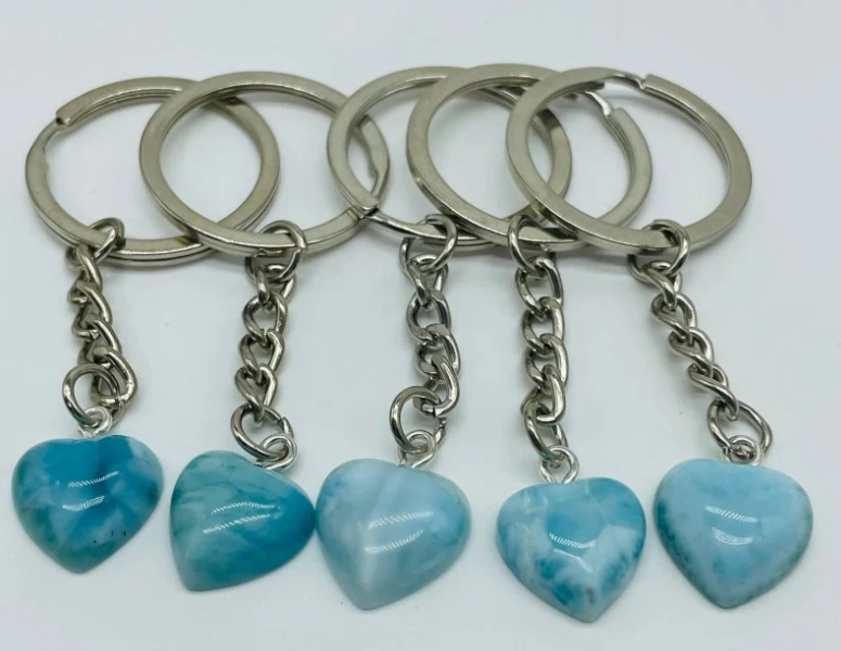 Larimar Heart shaped crystal Keychain