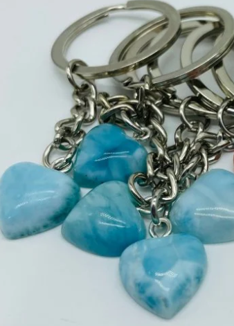 Larimar Heart shaped crystal Keychain